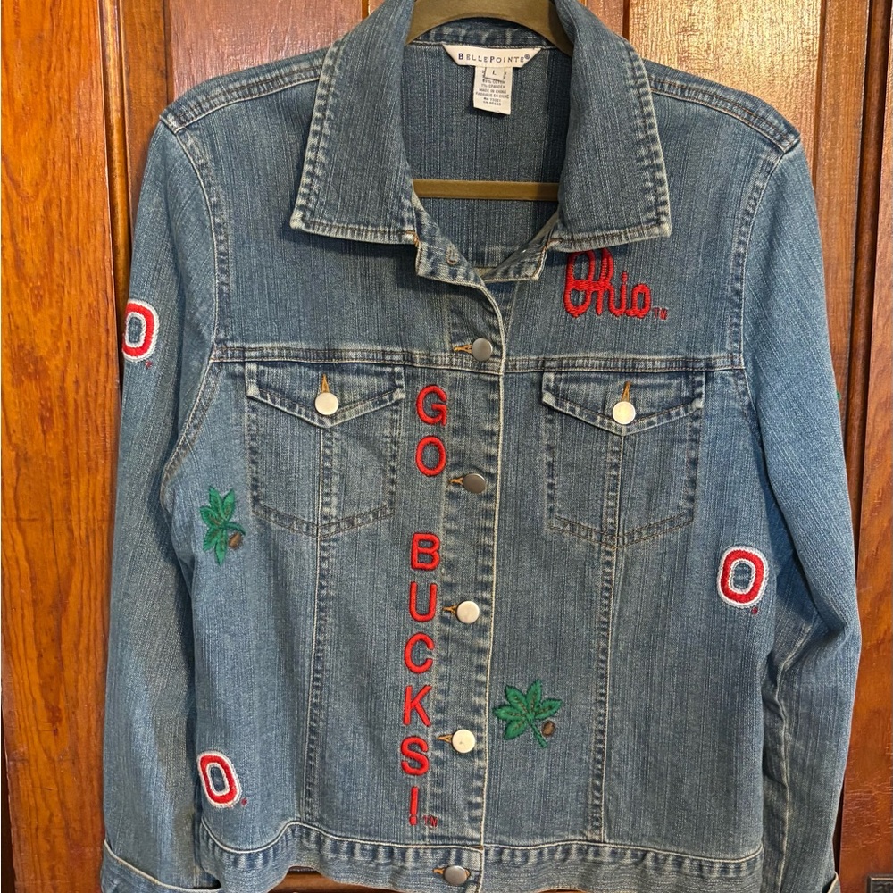 Blue Jean Jacket with Red Embroidery